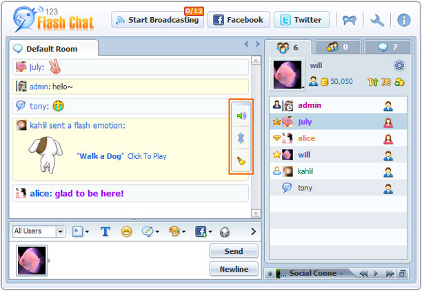 Chat Shortcut Menu of 123 Flash Chat, Chat Software