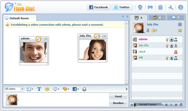 Pop-in Button in Video Window of 123FlashChat, Flash Software, PHP Chat, HTML Chat