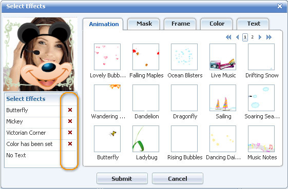 Video Effects Settings of 123FlashChat, Flash Software, PHP Chat, HTML Chat
