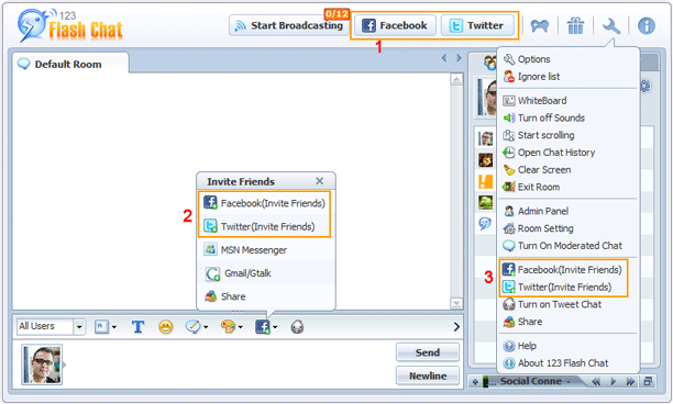 Invite Facebook Friends Button of 123 Flash Chat, Chat Software