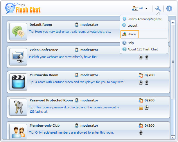 Customize and Control Button Down-list of 123 Flash Chat, Chat Software
