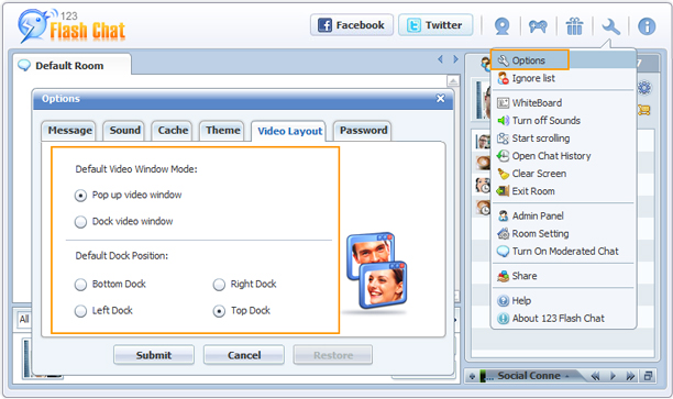 Video Layout Settings of 123FlashChat, Flash Software, PHP Chat, HTML Chat