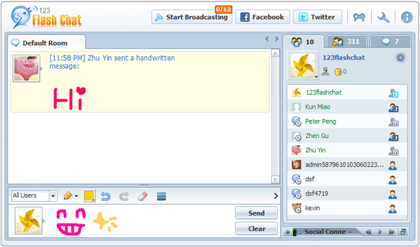 Write Message by Hand of 123FlashChat, Flash Software, PHP Chat, HTML Chat
